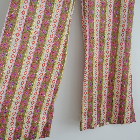 Sandro silky lightweight floral striped wide leg pants pink green 42 converts 10 - Picture 4 of 16
